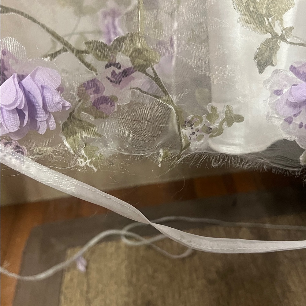Floral Spaghetti-Strap Evening Gown - White with Lavender Flowers - Picture 7 of 8